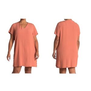 Madewell Terracotta Fall V Neck Side Button Casual Loose Shift Easy Dress SZ 2X